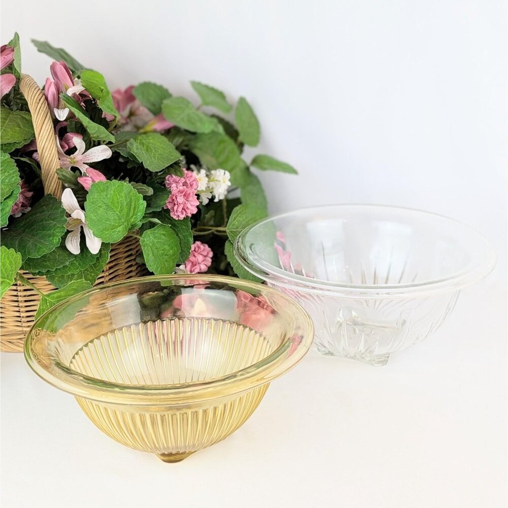 Depression Era Clear & Yellow Amber Glass Mixing Bowl Set 1930s Federal Glass